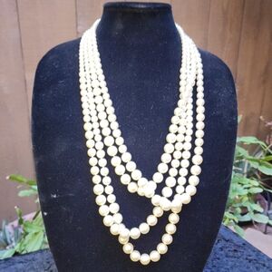 Charming Charlie 4 Row Faux Pearl Statement Necklace - 22" to 28"